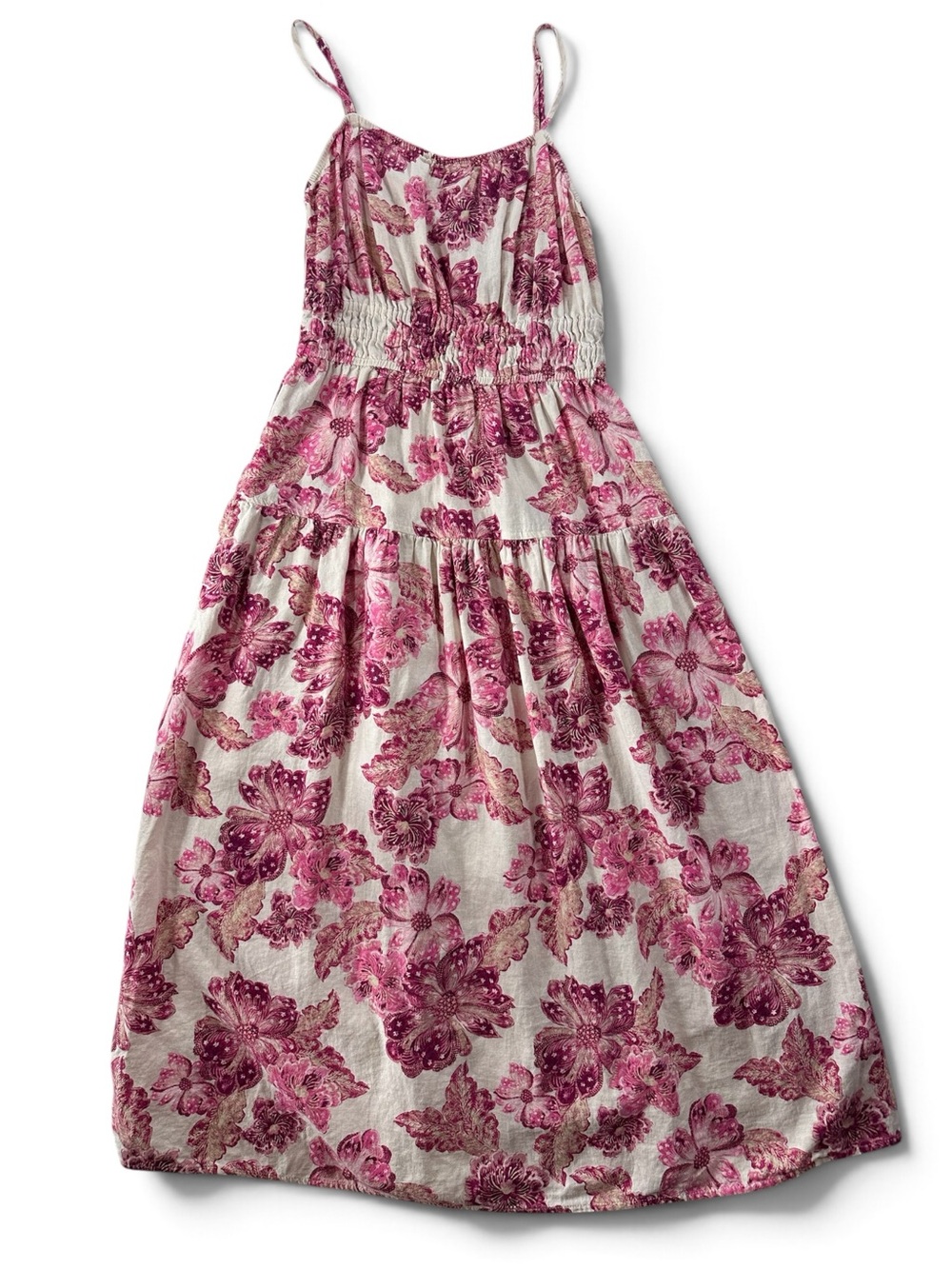 Old Navy Women’s XS Linen Blend Pink Floral Maxi Dress with Smocked Waist